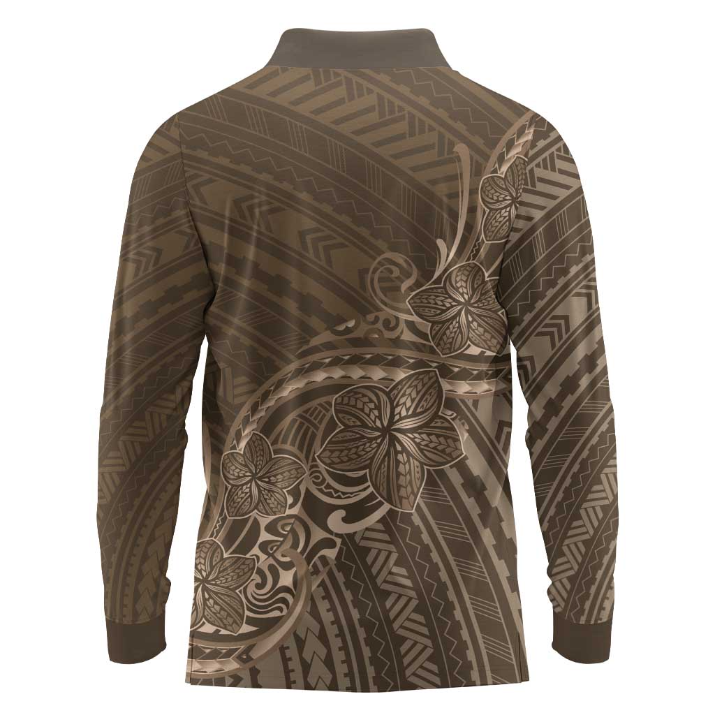 Brown Polynesia Plumeria Tattoo Long Sleeve Polo Shirt