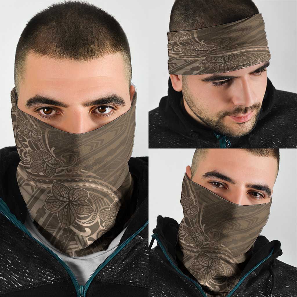 Brown Polynesia Plumeria Tattoo Neck Gaiter