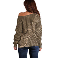 Brown Polynesia Plumeria Tattoo Off Shoulder Sweater