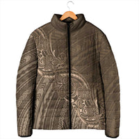 Brown Polynesia Plumeria Tattoo Padded Jacket