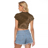 Brown Polynesia Plumeria Tattoo Raglan Cropped T Shirt