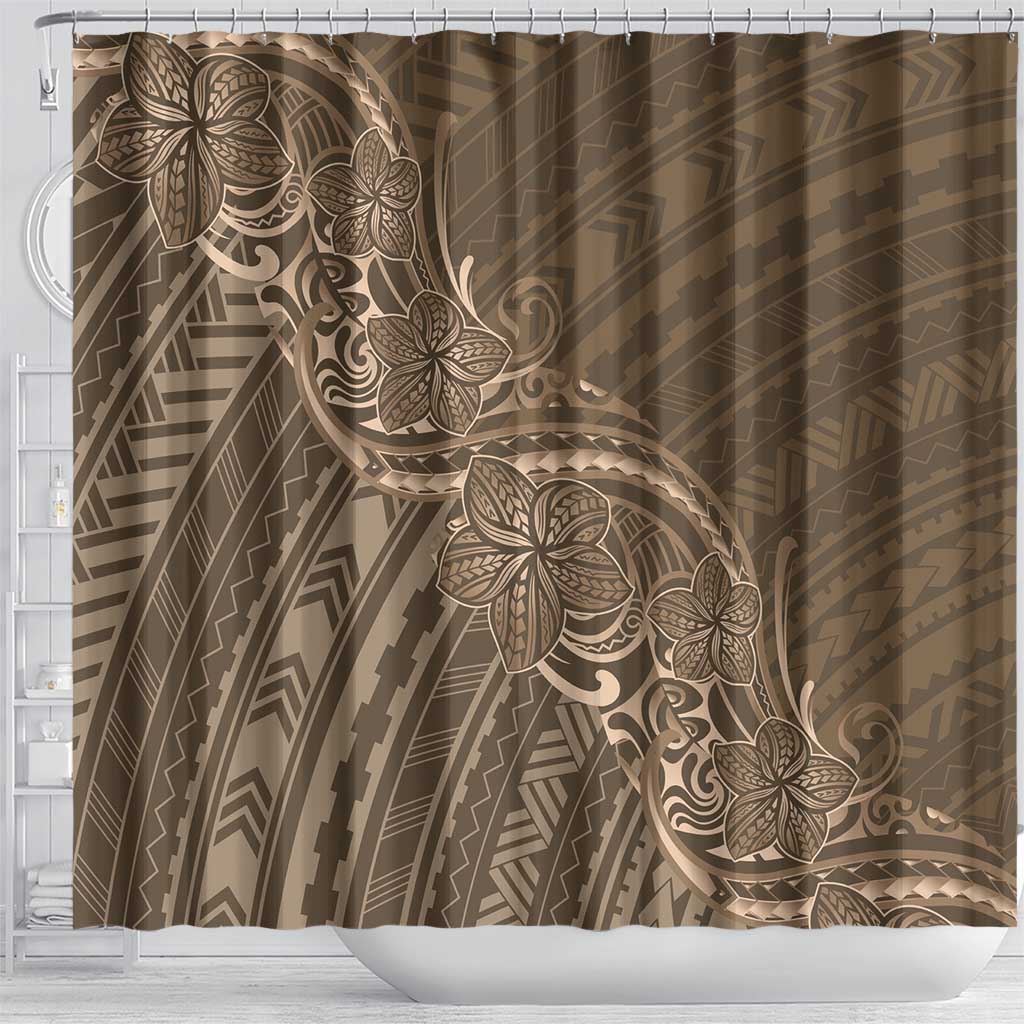 Brown Polynesia Plumeria Tattoo Shower Curtain