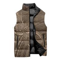 Brown Polynesia Plumeria Tattoo Sleeveless Puffer Jacket