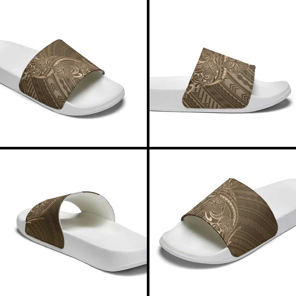 Brown Polynesia Plumeria Tattoo Slide Sandals