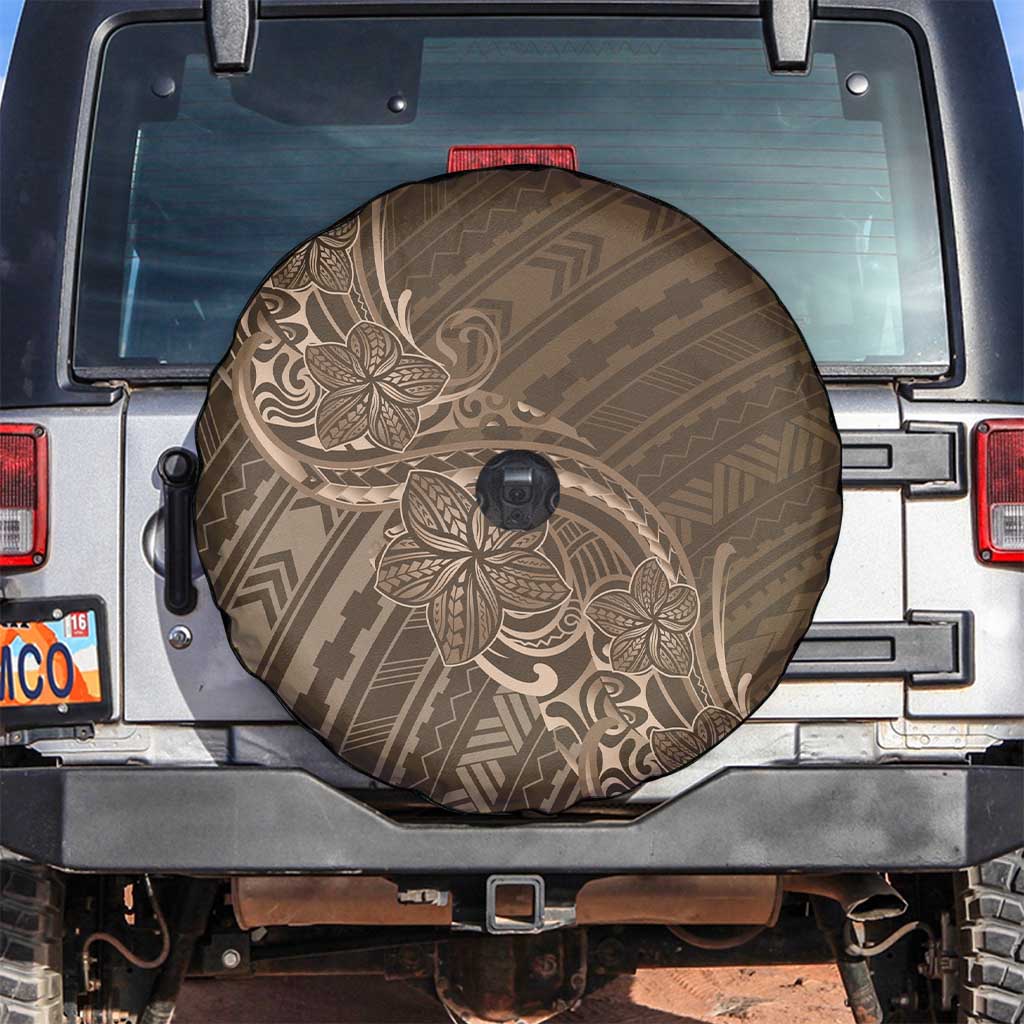 Brown Polynesia Plumeria Tattoo Spare Tire Cover