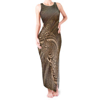Brown Polynesia Plumeria Tattoo Tank Maxi Dress