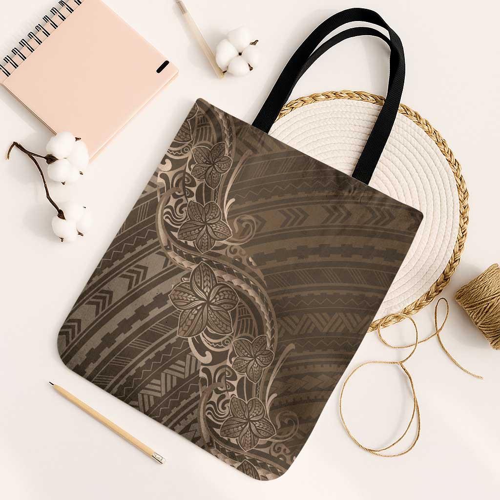 Brown Polynesia Plumeria Tattoo Tote Bag