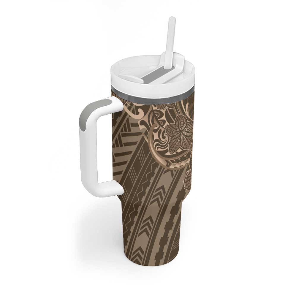 Brown Polynesia Plumeria Tattoo Tumbler With Handle