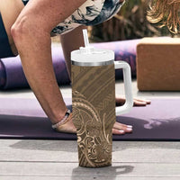 Brown Polynesia Plumeria Tattoo Tumbler With Handle
