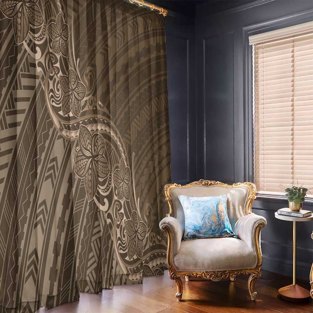 Brown Polynesia Plumeria Tattoo Window Curtain