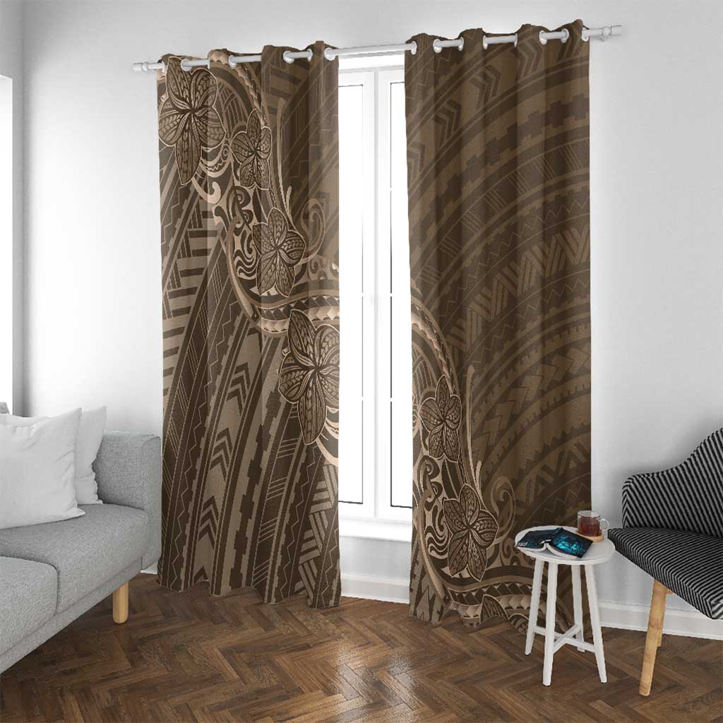 Brown Polynesia Plumeria Tattoo Window Curtain