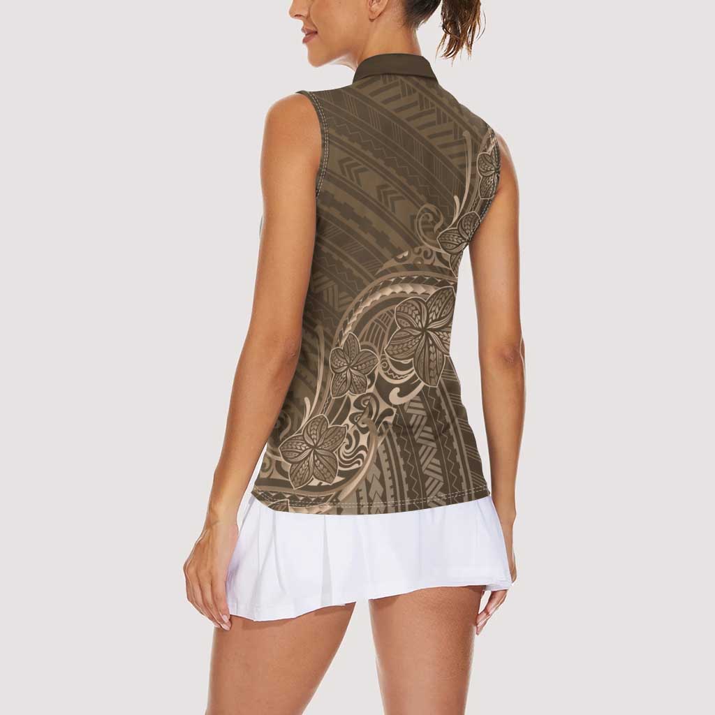 Brown Polynesia Plumeria Tattoo Women Sleeveless Polo Shirt