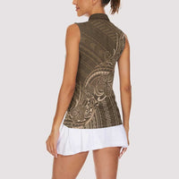 Brown Polynesia Plumeria Tattoo Women Sleeveless Polo Shirt
