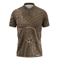 Brown Polynesia Plumeria Tattoo Zipper Polo Shirt