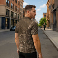 Brown Polynesia Plumeria Tattoo Zipper Polo Shirt