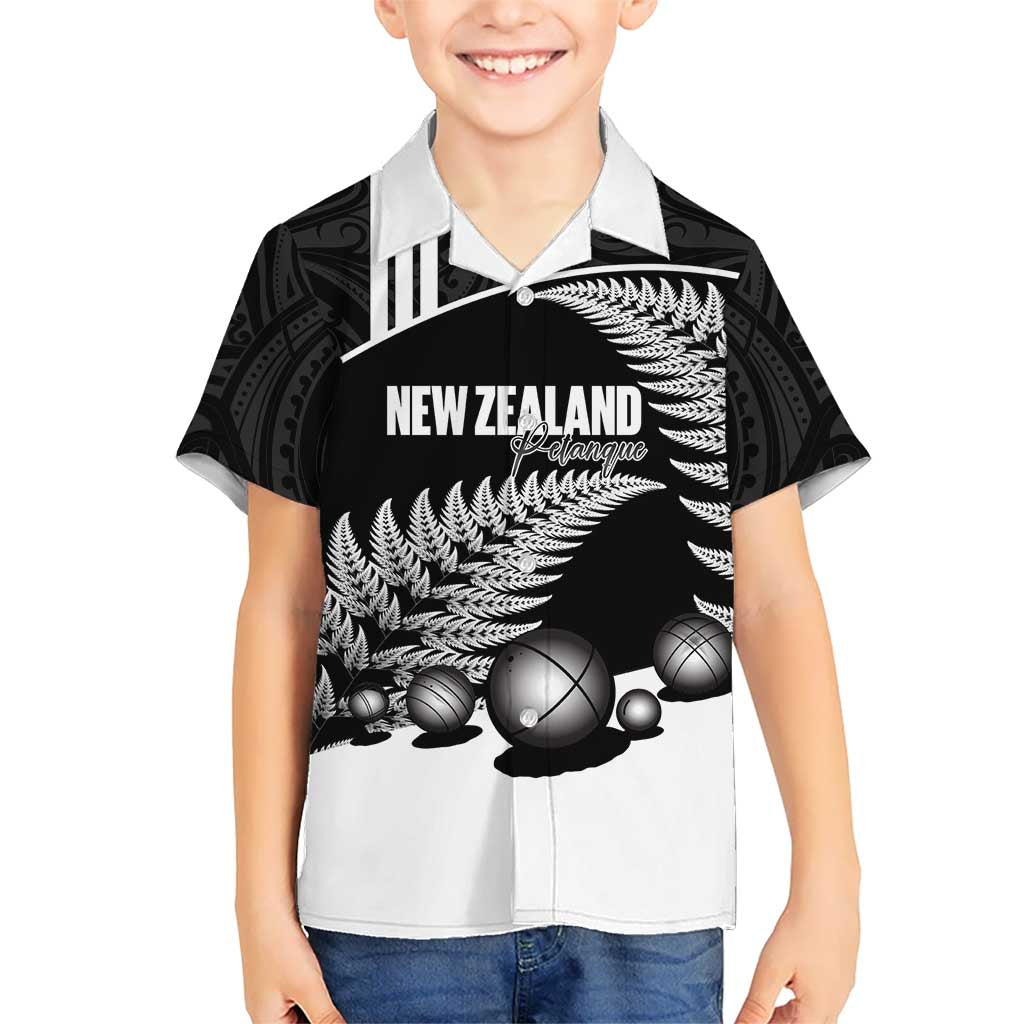 Custom New Zealand Silver Fern Petanque Kid Hawaiian Shirt Aotearoa Maori Pattern