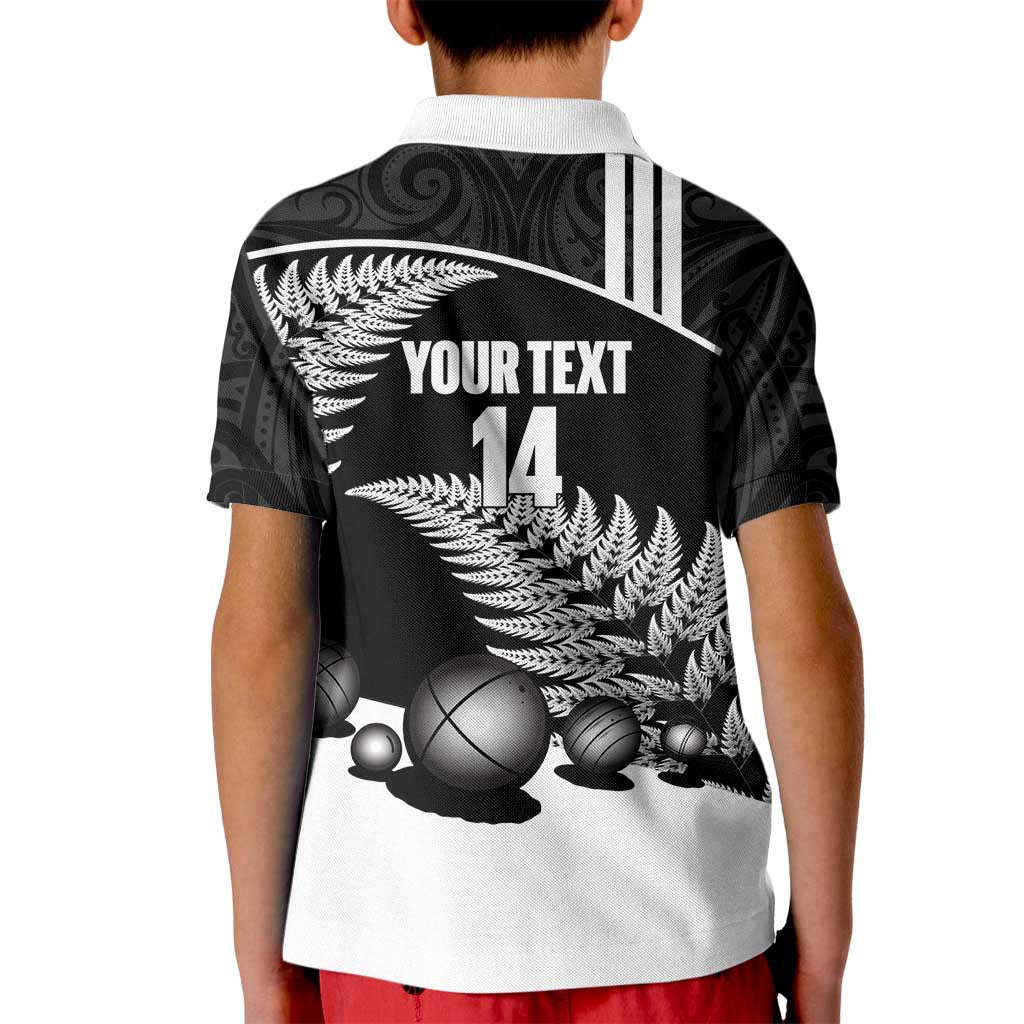 Custom New Zealand Silver Fern Petanque Kid Polo Shirt Aotearoa Maori Pattern