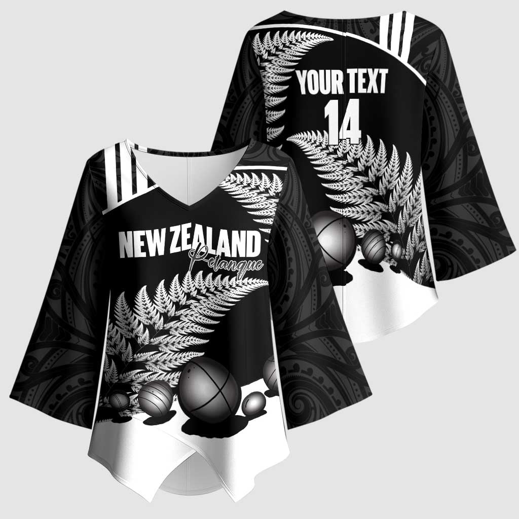 Custom New Zealand Silver Fern Petanque Kimono Sleeve Blouse Aotearoa Maori Pattern