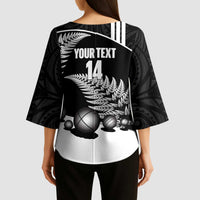 Custom New Zealand Silver Fern Petanque Kimono Sleeve Blouse Aotearoa Maori Pattern