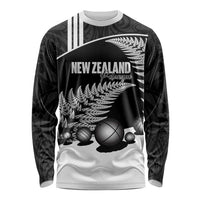 Custom New Zealand Silver Fern Petanque Long Sleeve Shirt Aotearoa Maori Pattern