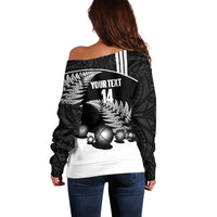 Custom New Zealand Silver Fern Petanque Off Shoulder Sweater Aotearoa Maori Pattern