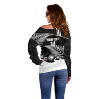Custom New Zealand Silver Fern Petanque Off Shoulder Sweater Aotearoa Maori Pattern