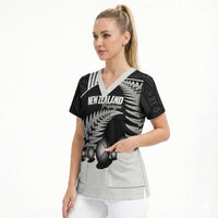 Custom New Zealand Silver Fern Petanque Scrub Top Aotearoa Maori Pattern