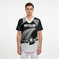 Custom New Zealand Silver Fern Petanque Scrub Top Aotearoa Maori Pattern
