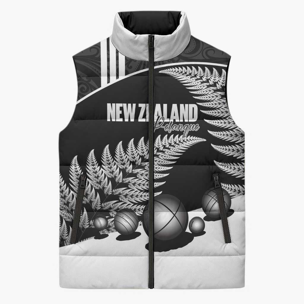 Custom New Zealand Silver Fern Petanque Sleeveless Puffer Jacket Aotearoa Maori Pattern