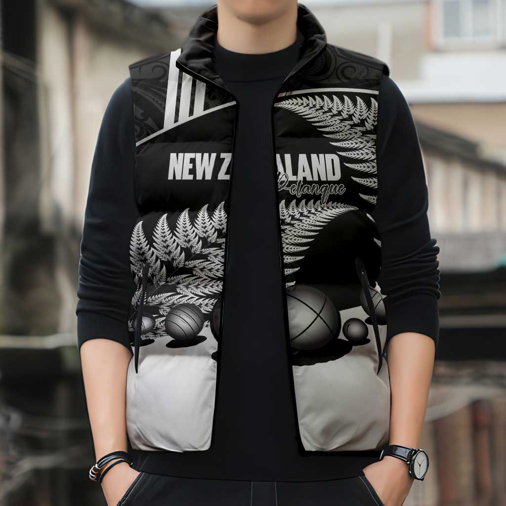 Custom New Zealand Silver Fern Petanque Sleeveless Puffer Jacket Aotearoa Maori Pattern