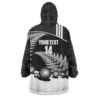 Custom New Zealand Silver Fern Petanque Wearable Blanket Hoodie Aotearoa Maori Pattern