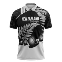 Custom New Zealand Silver Fern Petanque Zipper Polo Shirt Aotearoa Maori Pattern