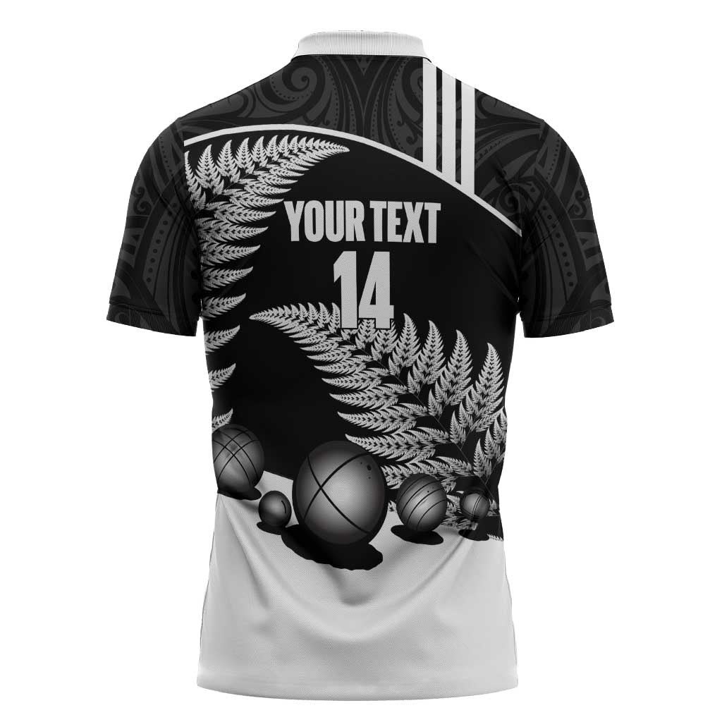 Custom New Zealand Silver Fern Petanque Zipper Polo Shirt Aotearoa Maori Pattern
