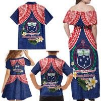 Samoan Independence Day Family Matching Off Shoulder Maxi Dress and Hawaiian Shirt Manuia Le Tutoatasi O Samoa