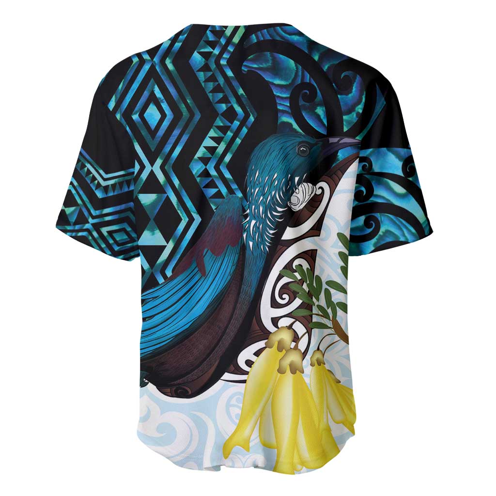 New Zealand Silver Fern Tui Bird Baseball Jersey Maori Kowhai Paua Shell Taniko Motifs
