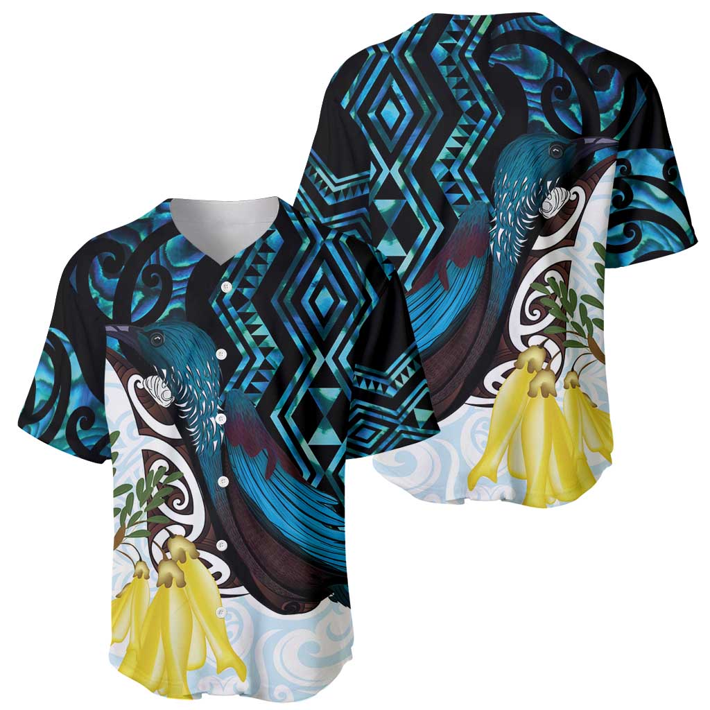 New Zealand Silver Fern Tui Bird Baseball Jersey Maori Kowhai Paua Shell Taniko Motifs