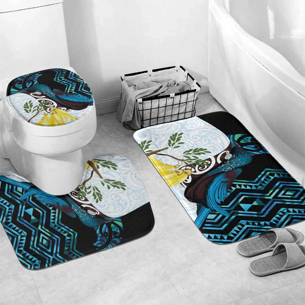 New Zealand Silver Fern Tui Bird Bathroom Set Maori Kowhai Paua Shell Taniko Motifs - Polynesian Pride