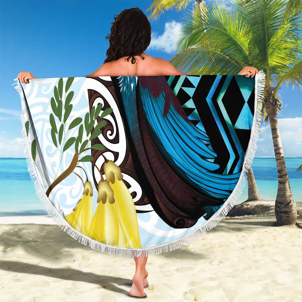 New Zealand Silver Fern Tui Bird Beach Blanket Maori Kowhai Paua Shell Taniko Motifs