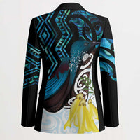New Zealand Silver Fern Tui Bird Blazer Maori Kowhai Paua Shell Taniko Motifs - Polynesian Pride