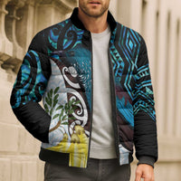 New Zealand Silver Fern Tui Bird Bomber Puffer Jacket Maori Kowhai Paua Shell Taniko Motifs - Polynesian Pride