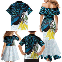 New Zealand Silver Fern Tui Bird Family Matching Mermaid Dress and Hawaiian Shirt Maori Kowhai Paua Shell Taniko Motifs