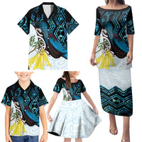 New Zealand Silver Fern Tui Bird Family Matching Puletasi and Hawaiian Shirt Maori Kowhai Paua Shell Taniko Motifs LT14 - Polynesian Pride