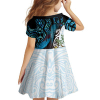 New Zealand Silver Fern Tui Bird Family Matching Summer Maxi Dress and Hawaiian Shirt Maori Kowhai Paua Shell Taniko Motifs LT14 - Polynesian Pride