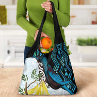 New Zealand Silver Fern Tui Bird Grocery Bag Maori Kowhai Paua Shell Taniko Motifs