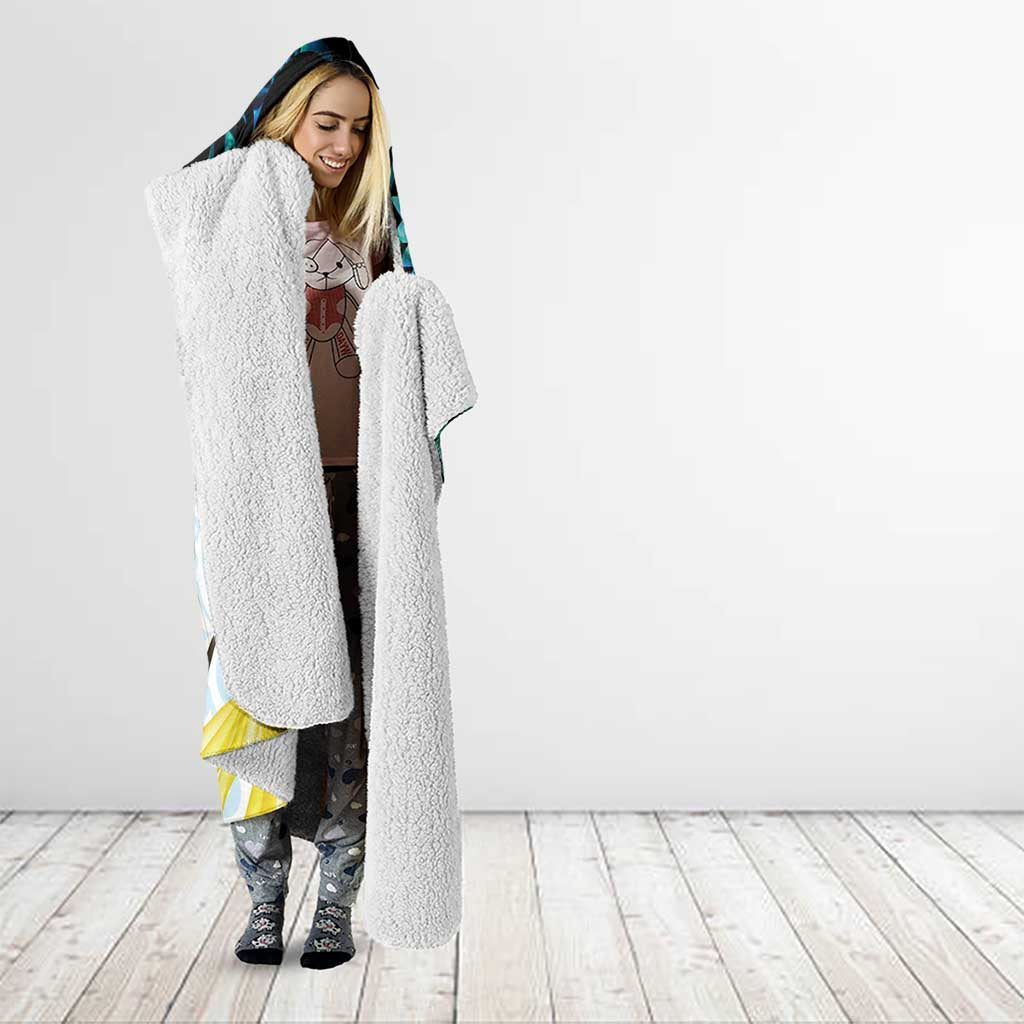 New Zealand Silver Fern Tui Bird Hooded Blanket Maori Kowhai Paua Shell Taniko Motifs