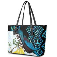 New Zealand Silver Fern Tui Bird Leather Tote Bag Maori Kowhai Paua Shell Taniko Motifs LT14 - Polynesian Pride