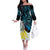 New Zealand Silver Fern Tui Bird Off The Shoulder Long Sleeve Dress Maori Kowhai Paua Shell Taniko Motifs