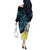 New Zealand Silver Fern Tui Bird Off The Shoulder Long Sleeve Dress Maori Kowhai Paua Shell Taniko Motifs