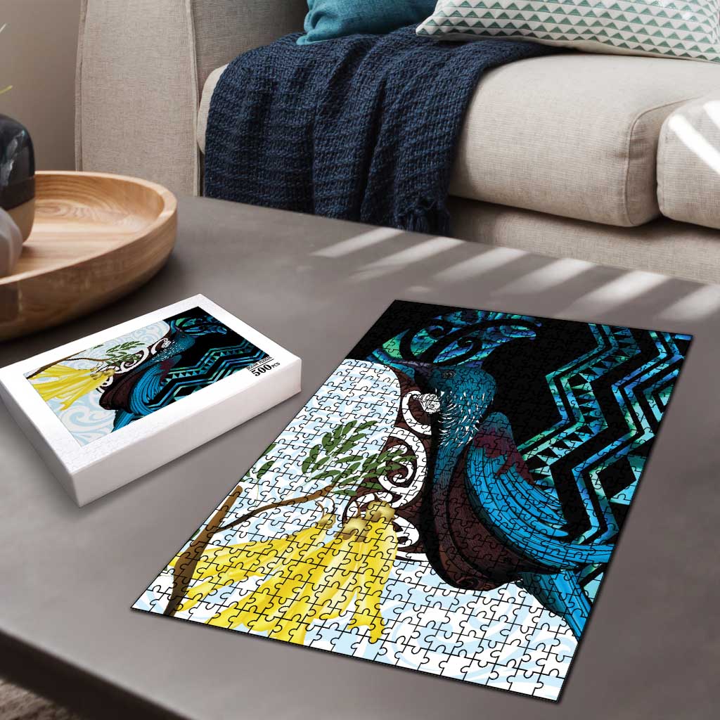 New Zealand Silver Fern Tui Bird Puzzle Maori Kowhai Paua Shell Taniko Motifs - Polynesian Pride