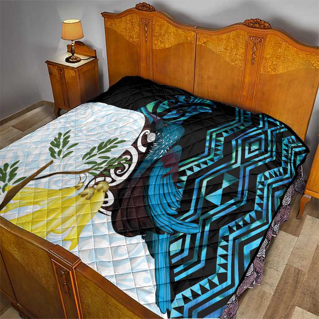 New Zealand Silver Fern Tui Bird Quilt Maori Kowhai Paua Shell Taniko Motifs LT14 - Polynesian Pride